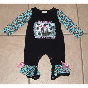 Girls Sz 3-6 Months 'HANGIN' WITH MY HEIFERS' Soft Stretchy 1 Pc Cow Outfit